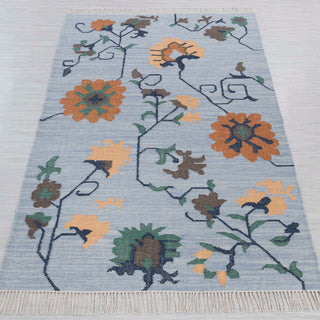 Sky Blue Floral Vine Rug