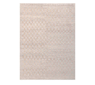 Modern Ivory Checkered Handwoven Wool Rug – Minimal Geometric Flatweave Carpet