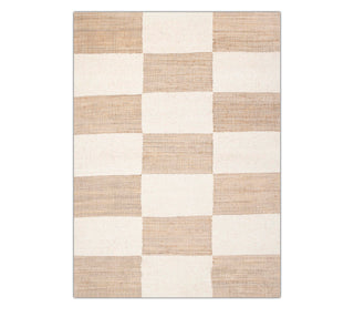 Beige Checkered Handwoven Wool Rug – Modern Minimal Carpet