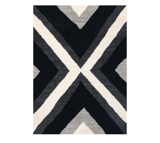 Black & Grey Geometric Wool Rug – Modern Abstract Carpet