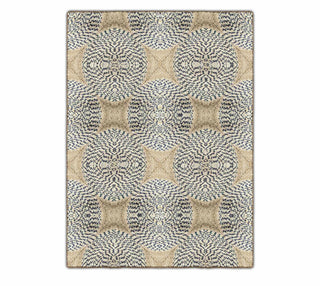 Beige, Ivory & Blue Geometric Circular Pattern Rug