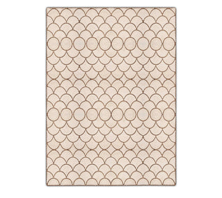 Ivory Beige Abaca Rug with Brown Scalloped Geometric Pattern | Abaca Carpets