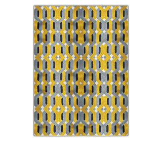 Mustard Yellow, Grey, Black & Ivory Geometric Abaca Rug