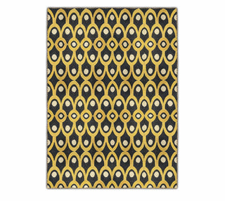 Ivory, Beige & Black Geometric Floral Pattern Rug