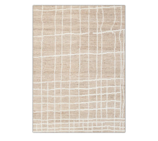 Beige Grid Pattern Wool Rug