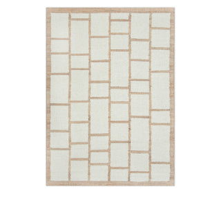 Off-White Jute Border Brick Pattern Flatweave Rug