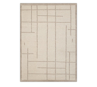 Ivory Geometric Handwoven Wool Rug – Modern Grid Pattern Carpet