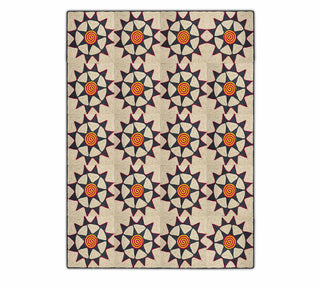 Ivory, Black & Red Geometric Sunburst Pattern Rug