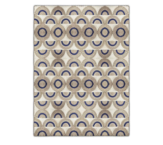 Beige, Ivory & Navy Blue Geometric Circle Abaca Rug