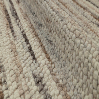 Handwoven Neutral Linear Striped Wool Rug – Beige Brown Textured Area Carpet
