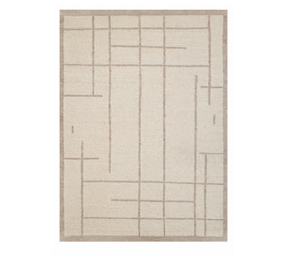 Ivory Geometric Handwoven Wool Rug – Modern Grid Pattern Carpet