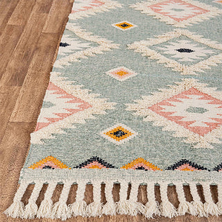 Casa Sea Green Hand Woven Boho Wool Rug