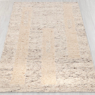 Modern Minimalist Geometric Beige Wool Rug – Handwoven Textured Area Carpet