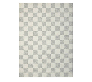 Modern Minimalist Checkerboard Wool Rug – Handwoven Cream & Grey Checkered Area Carpet