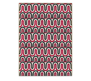 Modern Red, Black & Ivory Geometric Wave Pattern Rug | Abaca Carpets