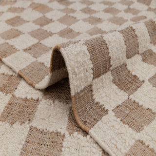 Modern Beige & Ivory Checkered Handwoven Rug