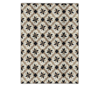 Ivory, Beige & Black Geometric Floral Pattern Rug