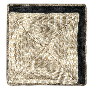 Beige and Black Geometric Grid Pattern Jute Area Rug