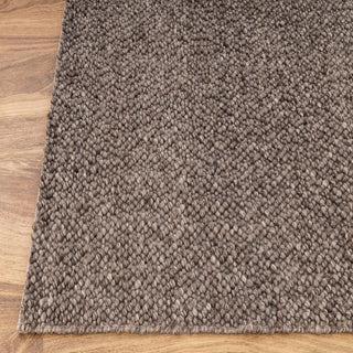 Handwoven Solid Brown Textured Wool Rug – Minimal Modern Area Carpet