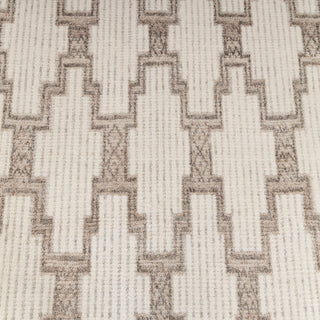 Geometric Lattice Ivory & Beige Wool Rug – Handwoven Modern Kilim Carpet with Corner Tassels