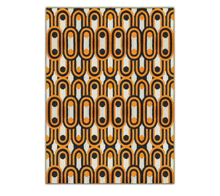 Orange, Black & Ivory Geometric Rug – Retro Arch Pattern