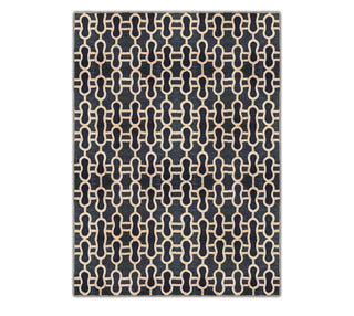 Black & Beige Interlocking Geometric Pattern Rug