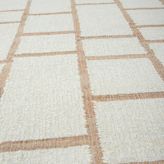 Off-White Jute Border Brick Pattern Flatweave Rug