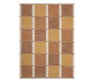 Golden Brown Scandinavian Block Stripe Handwoven Kilim Rug