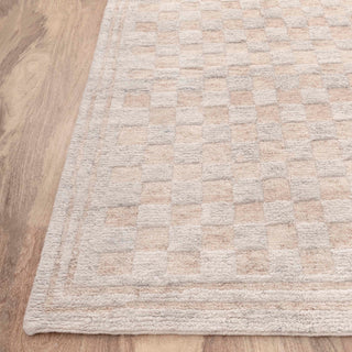 Modern Ivory Checkered Handwoven Wool Rug – Minimal Geometric Flatweave Carpet