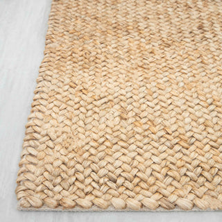 Ivory & Beige Handwoven Jute Rug with Fringe