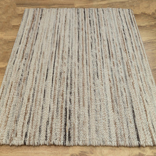 Handwoven Neutral Linear Striped Wool Rug – Beige Brown Textured Area Carpet