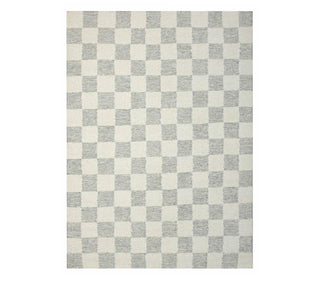 Modern Minimalist Checkerboard Wool Rug – Handwoven Cream & Grey Checkered Area Carpet