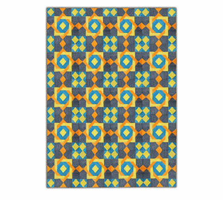 Colorful Geometric Pattern Rug in Blue, Yellow & Orange | Abaca Carpets
