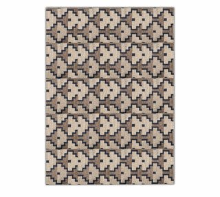 Beige and Black Geometric Pattern Handwoven Area Rug