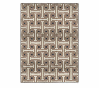 Taupe, Ivory & Charcoal Geometric Rug – Interlocking Pattern