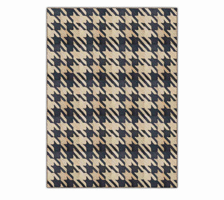 Beige and Black Houndstooth Pattern Handwoven Area Rug