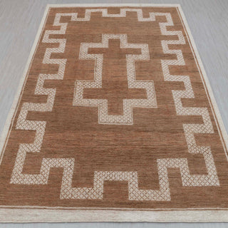 Brown Tribal Geometric Wool Rug – Modern Handwoven Carpet