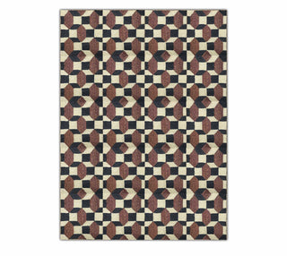 Brown, Beige & Black Geometric Rug – 3D Cube Pattern