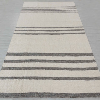Modern Ivory & Grey Striped Handwoven Rug