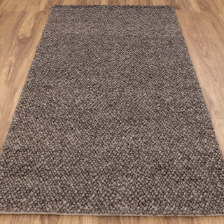 Handwoven Solid Brown Textured Wool Rug – Minimal Modern Area Carpet