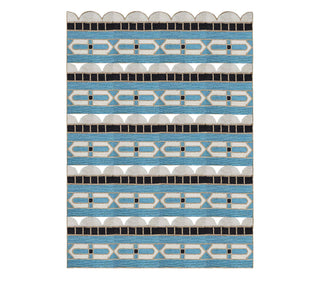 Blue, Black & Ivory Geometric Striped Rug | Modern Pattern Rug – Abaca Carpets