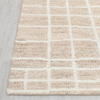 Beige Grid Pattern Wool Rug