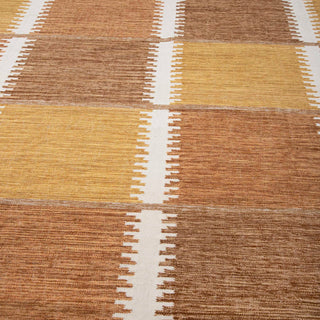 Golden Brown Scandinavian Block Stripe Handwoven Kilim Rug