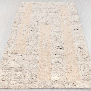 Abstract Block Pattern Beige Wool Rug – Handwoven Contemporary Textured Carpet