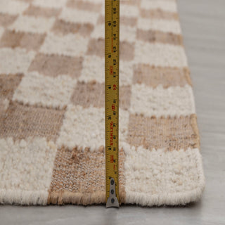 Modern Beige & Ivory Checkered Handwoven Rug