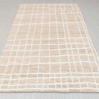 Beige Grid Pattern Wool Rug