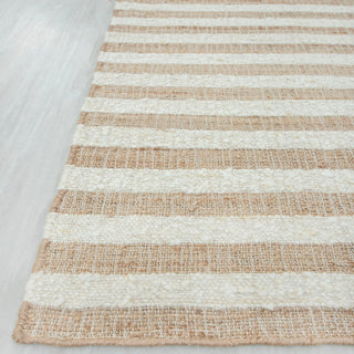 Natural Ivory & Sand Alternating Stripe Flatweave Rug