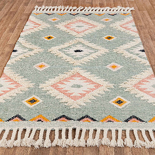 Casa Sea Green Hand Woven Boho Wool Rug
