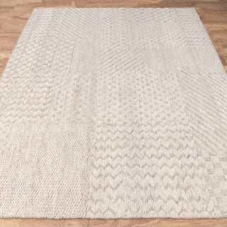 Modern Minimalist Geometric Beige Wool Rug – Handwoven Textured Area Carpet