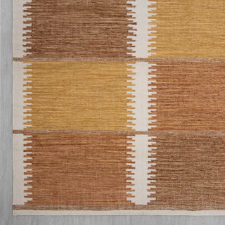 Golden Brown Scandinavian Block Stripe Handwoven Kilim Rug